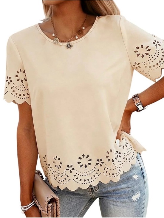 Tops - Womens Cream Eyelet Short Sleeve Top